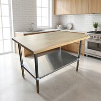 Table de préparation de cuisine commerciale à 2 niveaux OEM ODM Xiangying avec étagère supérieure en bois, cadre en acier inoxydable, table de travail robuste