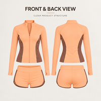 Ensemble de sport deux pièces personnalisé pour femme : veste zippée à manches longues color block et short taille haute pour l'entraînement en salle de sport