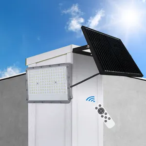 KCD 태양열 프로젝터 램프 60w 100w 150w 200w IP66 SMD 반사경 가장 강력한 6500k 원격 제어 LED 태양 광 홍수 조명 마당