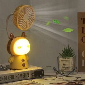 Cartoon Doll Mini Fan with LED <b>Light</b> USB Charging Night Lamb Fans Cooling Festival Gift Standing Fan - Product Image 4