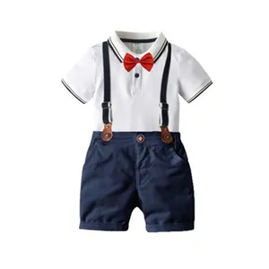 2020 sommer baby kleid anzug baumwolle Polo-shirt rot krawatte bogen shorts 2-stück fest anzug set für jungen kinder