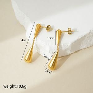 Boucles d'oreilles pendantes en forme de goutte d'eau en acier inoxydable plaqué or 14 carats, imperméables, bijoux de fête pour femmes, tendance - Product Image 6