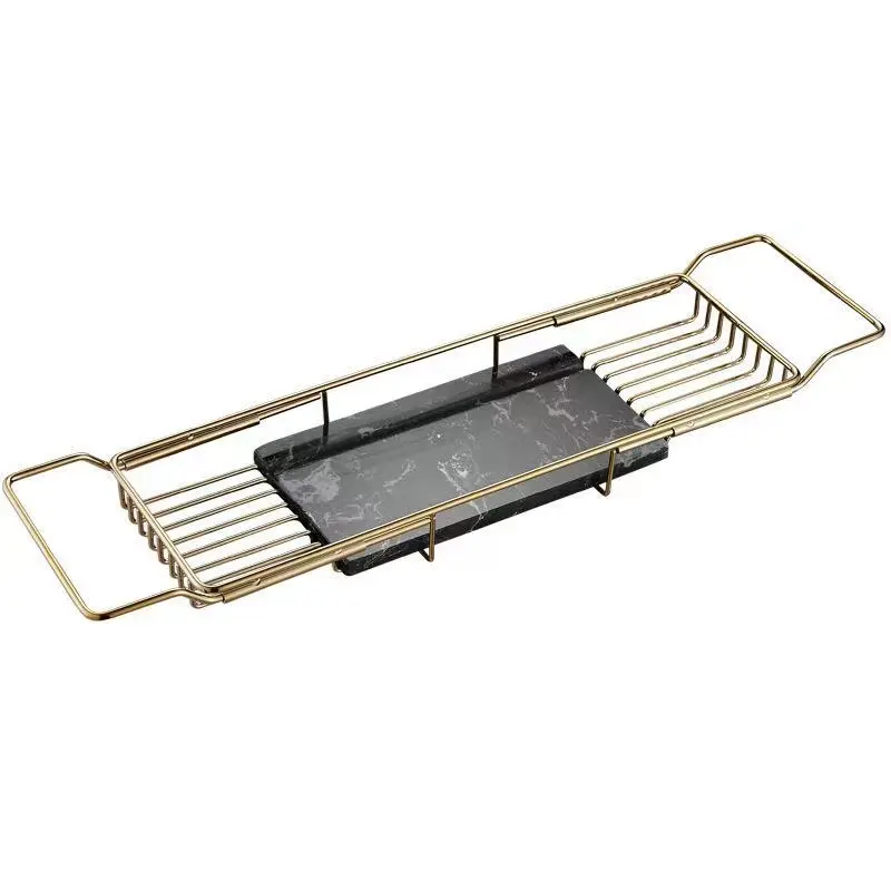 QITERI Stainless steel telescopic adjustment non-slip bathtub caddy tray for bathroom bathtub