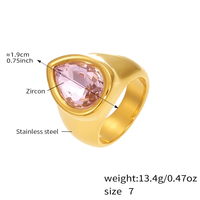 Anillo de Moda de Acero Inoxidable con Incrustaciones de Circonita Rosa en Forma de Lágrima, Anillo de Banda Ancha Pulido, Joyería para Uso Diario, Talla 7
