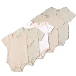 Organic Cotton Light Brown Solid Color Short Sleeve Plain <strong>Blank</strong> Design Kids <strong>Rompers</strong> Newborn Unisex <strong>Baby</strong> Bodysuit - Product Image 2