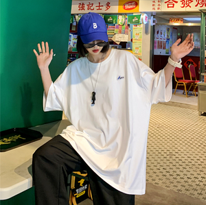 Logo personalizzato Estate Manica Corta di Base Allentato Cotone Highstreet Fidanzato Magliette Delle Donne di Colore Solido di Grandi Dimensioni - Product Image 2