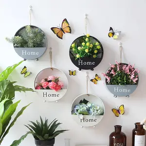 Pot de fleurs mural de style nordique pour salon, <span class=keywords><strong>d</strong></span>écoration de porte, <span class=keywords><strong>d</strong></span>écoration <span class=keywords><strong>d</strong></span>'intérieur, artisanat en <span class=keywords><strong>fer</strong></span>, vase mural rond - Product Image 1