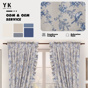 Motif personnalisé <span class=keywords><strong>Style</strong></span> ferme Shabby <span class=keywords><strong>Chic</strong></span> fenêtre coton lin chambre divers rideaux à volants 150x270 cm attaché avec des volants - Product Image 1