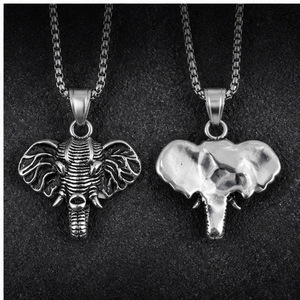 Collier avec pendentif éléphant en acier inoxydable, style punk pour homme, bijoux tendance hip-hop, design animal géométrique, chaîne incluse - Product Image 5