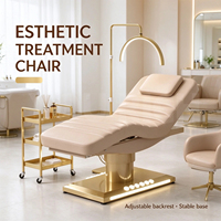 Lit de beauté électrique de luxe à base dorée, 3 moteurs, fauteuil de massage facial réglable avec lumière LED pour salon, clinique, traitement des cils
