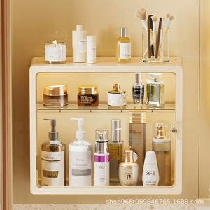 <b>Wall</b> <b>Mounted</b> Storage Cabinet Transparent Cosmetic <b>Shelf</b> Milky White Rectangle Home Bathroom Kitchen Desktop Organizer - Product Image 1