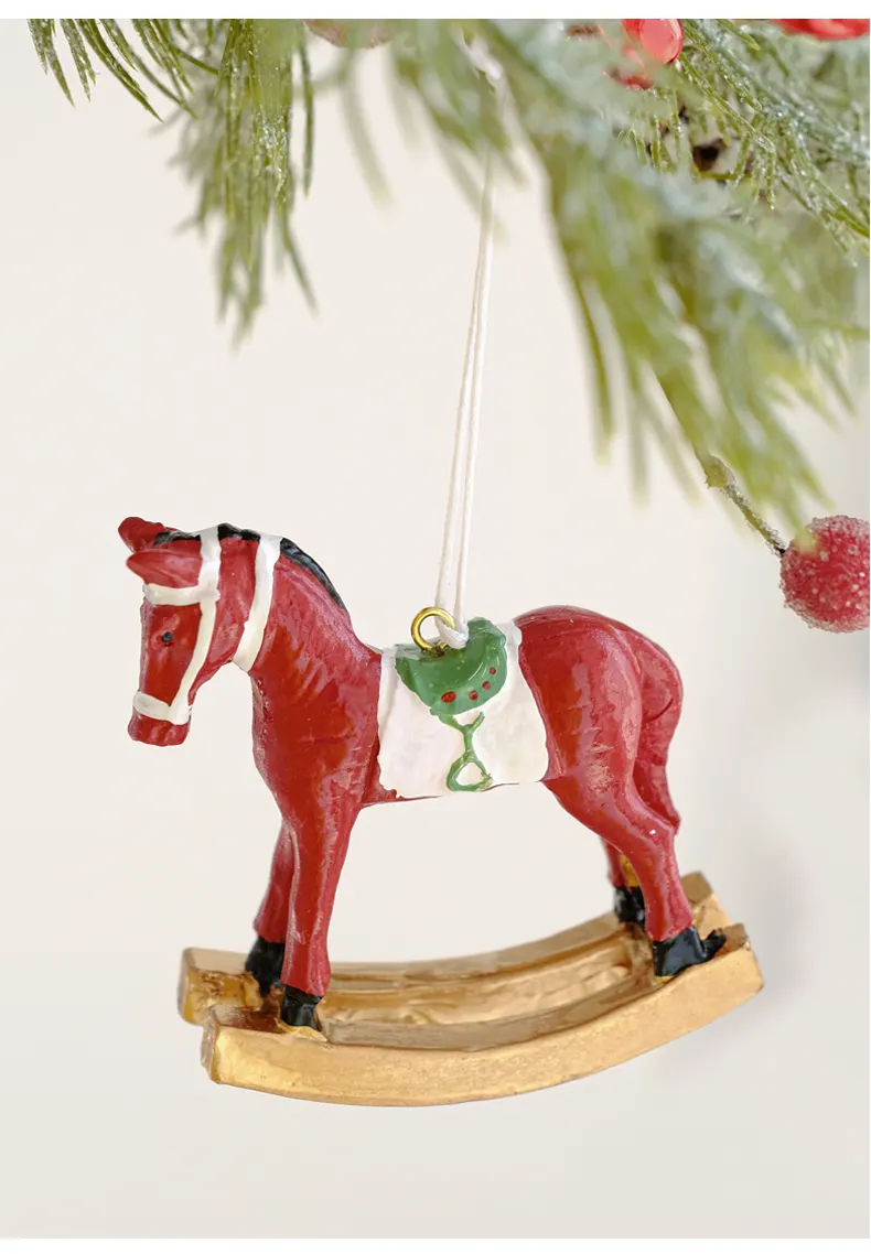 Harz Schaukel pferd Weihnachten Trojaner Weihnachts baum Anhänger Sublimation Hängende Weihnachts schmuck Baum Ornament