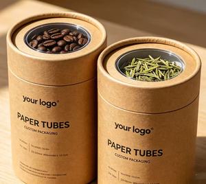 Custom Kraft Paper Tube With Clear <b>Window</b> For Tea Packaging Recyclable Airtight Craft Cylinder Gold <b>Foil</b> Leaf Design - Product Image 3