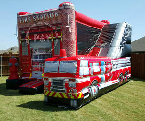 Estación de Bomberos inflable, camión de bomberos, casa hinchable con Resbaladilla, hinchable con soplador - Product Image 2