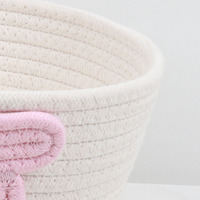 Panier tressé de luxe en corde de coton écologique avec nœud rose décoratif, organisateur de rangement pour vêtements pour étagère de maison