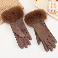 Sarung Tangan Olahraga Suede Fleece untuk Wanita, Kulit PU Kombinasi Beludru Musim Dingin Tebal untuk Gaya Berkendara, Fashion Hangat