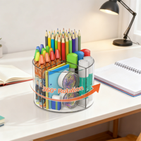 Porte-stylos de bureau rotatif à 360 degrés, boîte de rangement pour produits de soin, support cosmétique en acrylique, étagère de rangement et d'organisation transparente