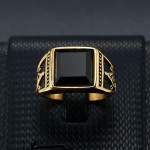 Anillo Retro Clásico Nuevo, Acero Inoxidable, Retención de Color, Chapado en Oro, Cuadrilátero, Ónix Negro, Anillo Masónico para Hombre, Estilo Hip Hop - Product Image 4