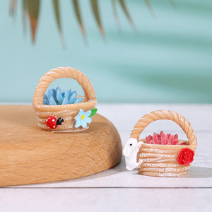 Miniature Resin <b>Flower</b> <b>Basket</b> Ornaments <b>For</b> Desktop Micro Landscape Decorations With Artificial Plants And Figurines - Product Image 3