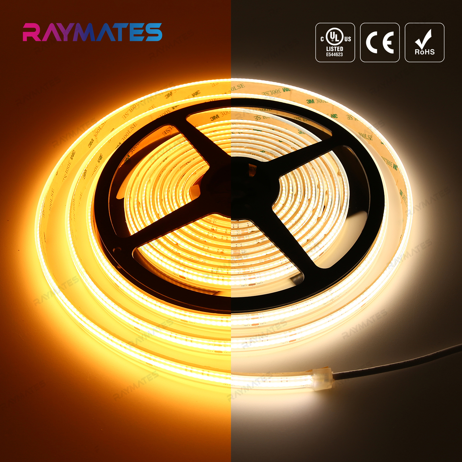 Dimmable Led Cob Strip Dual Color 2700k+6500k Tira Led Cob Ip68 Waterproof UL CE Outdoor Cob Led Strip Light 24v 22W for Garden