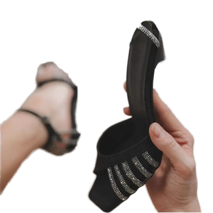 European and American Fashion Square <b>Head</b> Rhinestone Stiletto Sandals Open Toe Diamond Strap for Women Summer Outdoor Style - Product Image 1