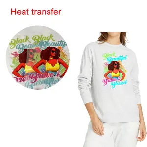 Pegatinas de vinilo de transferencia de calor DTF personalizadas al por mayor, impresiones de diseño de calidad superior listas para presionar transferencia de calor en la camiseta