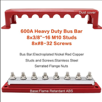 Barre de bus à courant élevé 600A 300V AC / 48V DC 8 voies 3/8\" (M10) goujons Bloc de distribution électrique de câblage avec couvercle