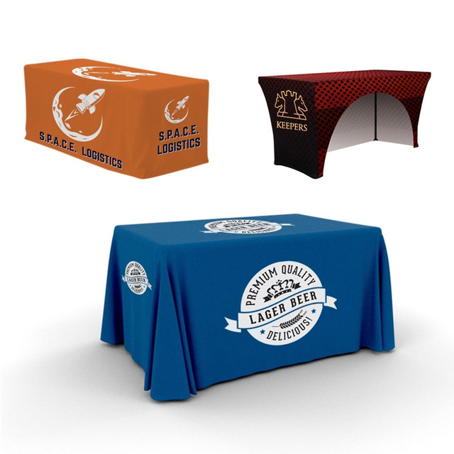 Custom Designed Advertising Table Covers Polyester Fabric Display Tablecloths