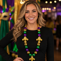 Collier de perles XXL Fleur de Lys 3 pièces pour Mardi Gras, violet, vert, or, bijoux de fête pour défilé de carnaval