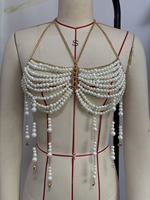 Bralette sexy faite à la main pour femme, col halter, motif gouttelettes de pluie, avec collier de perles perlées à franges pour épaules et corps