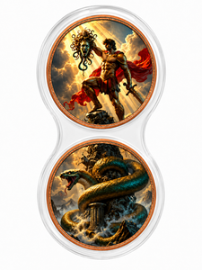 Set Koin Tembaga 2 Buah 1oz Vertikal, Cetakan 2D Mitologi Yunani Perseus Medusa Ular Raksasa, untuk Koleksi Seni Fantasi, Hadiah - Product Image 2