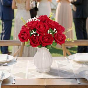 Roses artificielles en velours de haute qualité, vente en gros en usine, roses rouges et blanches, roses au toucher réel personnalisées, fleurs décoratives - Product Image 2