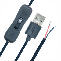 Câble de charge compatible Power Bank avec interrupteur 304, USB-A mâle 1M, extrémité ouverte étamée, blindage en cuivre pur tressé PVC, pour allumage/arrêt