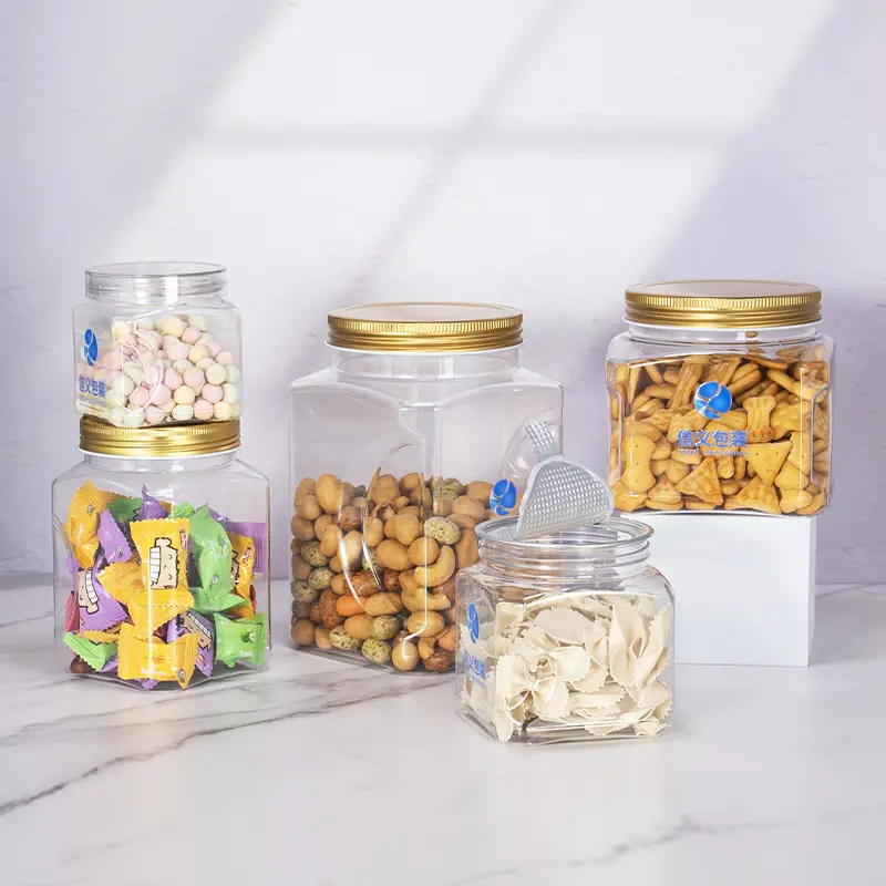 20oz Square Pet jar for Nuts Packaging, Food Grade 300ml 600ml 850ml 1100ml 2000ml plastic bottle