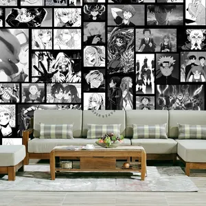 Anime characters black and white Japanese comics peeling and pasting removable wallpaper murals