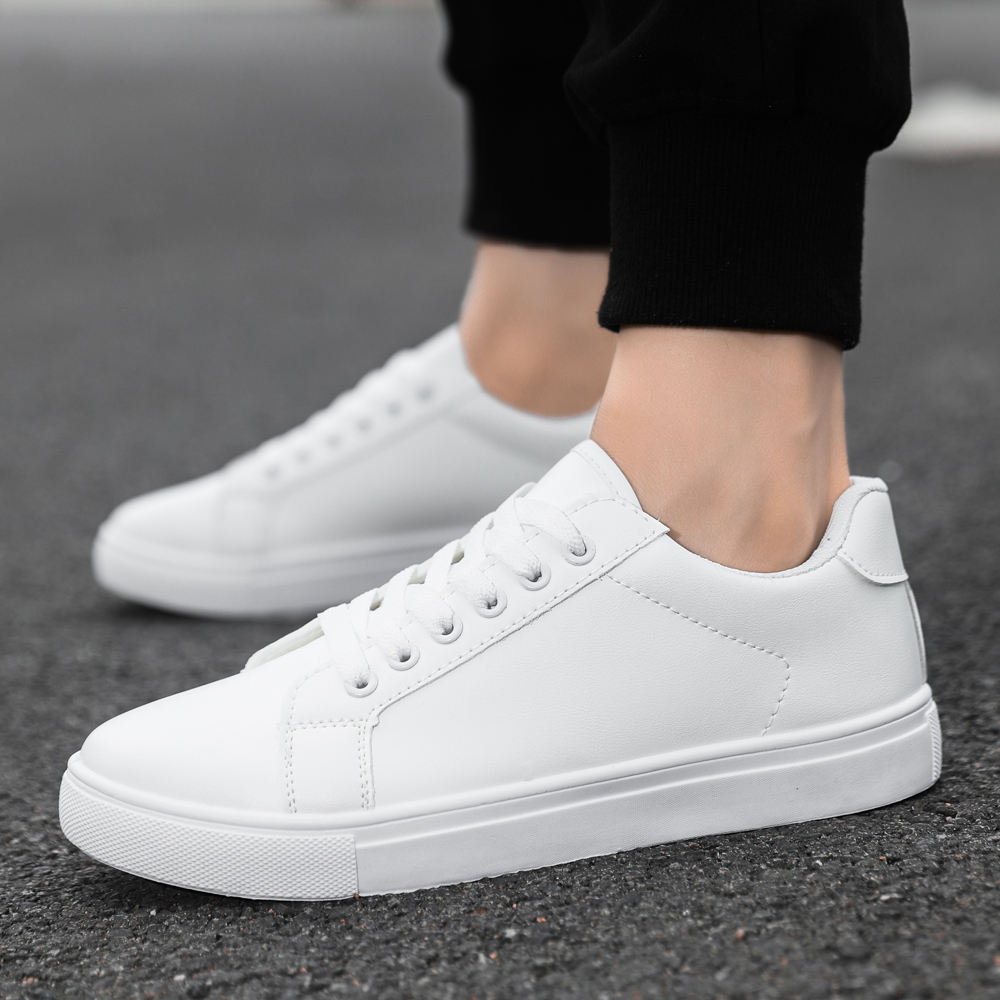 Big Size 14 Flat Walking Shoes Pure Color Breathable Lace-up PU Sneakers  Casual Sports Shoes for Men Low Price