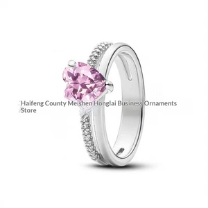 Anillos de Pareja Unisex <span class=keywords><strong>Pando</strong></span>, Chapados en Cobre Blanco, con Incrustaciones de Circonio en Forma de Corazón y Mariposa - Product Image 6