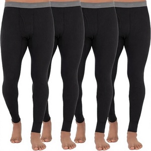Leggings Negros de Cintura Alta para Hombre, Ajustados, de Punto, de Algodón y Poliéster, Largos, 140g, Casuales de Invierno, de Color Sólido, Transpirables y Térmicos - Product Image 1