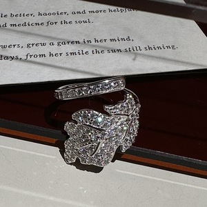 S925 Pure Silver Leaf <b>Ring</b> Elegant Luxury Simple Design with Micro Vintage Medieval Inlaid Leaf Stylish <b>Opening</b> <b>Ring</b> - Product Image 5