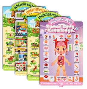 4 piezas por juego de póster educativo de dibujos animados impermeable y resistente al desgarro para niños que aprenden la ocupación corporal y los animales - Product Image 2