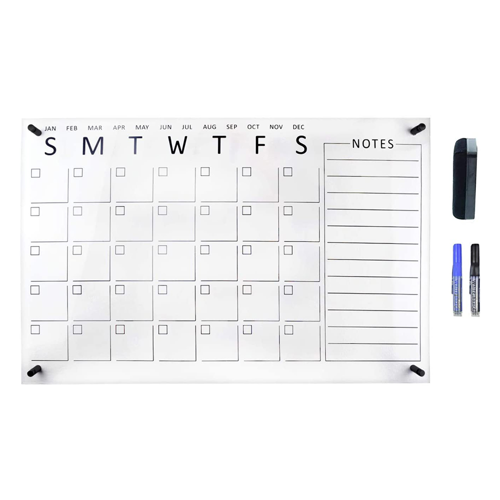 Заводская цена, распродажа, индивидуальная печать, настенное крепление, сухая стираемая доска, прозрачный акриловый ежемесячный календарь с примечаниями