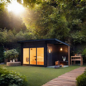 Cabine de sauna électrique extérieure carrée à économie d'énergie YX, porte entièrement vitrée, design moderne, usage commercial, infrarouge lointain, <span class=keywords><strong>bois</strong></span> massif - Product Image 2