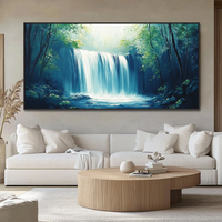 Grand Salon Décor Fait Main Toile Paisible Vert Nature Mur Art Paysage Cascade Peinture