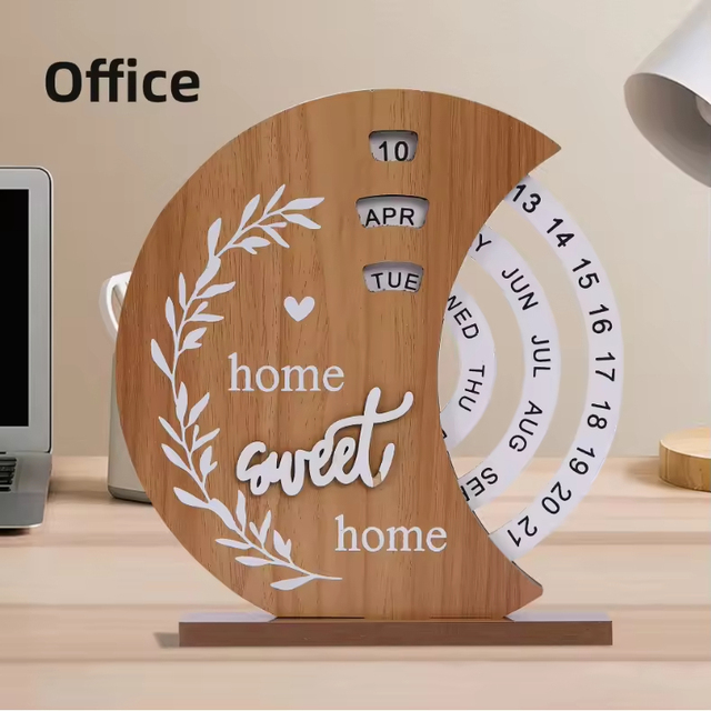 New Disc Perpetual Calendar Board Wooden Circular Rotating Calendar Decorative Ornament Pendant for Wall