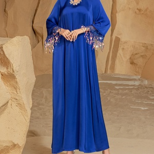 Robe de soirée maxi abaya traditionnelle musulmane pour femme, luxueuse, sur mesure, OEM, avec perles naturelles tissées - Product Image 3
