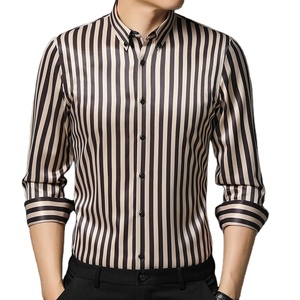 <span class=keywords><strong>Chemise</strong></span> d'affaires élastique rayée à manches longues décontractée mince d'âge moyen et jeune <span class=keywords><strong>chemise</strong></span> rayée à manches longues pour hommes <span class=keywords><strong>repassage</strong></span> gratuit - Product Image 1