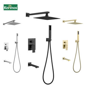 Mitigeur de douche mural noir et or en acier inoxydable, ensemble de douche moderne avec pommeau de douche pluie et fonction massage, mitigeur de lavabo encastré à poignée unique pour appartement - Product Image 1