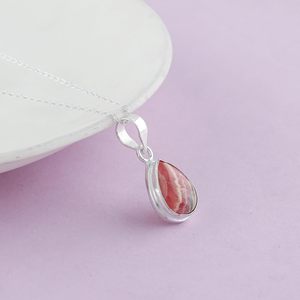 YASHEE Collier pendentif poire en rhodochrosite naturelle, serti clos en argent plaqué, pierre précieuse de guérison, bijou unisexe, cadeau - Product Image 3