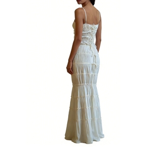 Women's Tiered Ruffle Maxi Dress - <b>Spaghetti</b> <b>Strap</b> Bow Detail Chiffon Evening Gown Dresses Womens Dress Fashion - Product Image 3