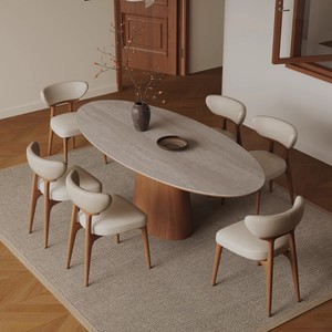 Tavolo da <span class=keywords><strong>Pranzo</strong></span> di Lusso in Stile Retrò Francese con Piano in Pietra Ovale e Base in Legno Massello con Gambe Rimovibili per Casa e Hotel - Product Image 1
